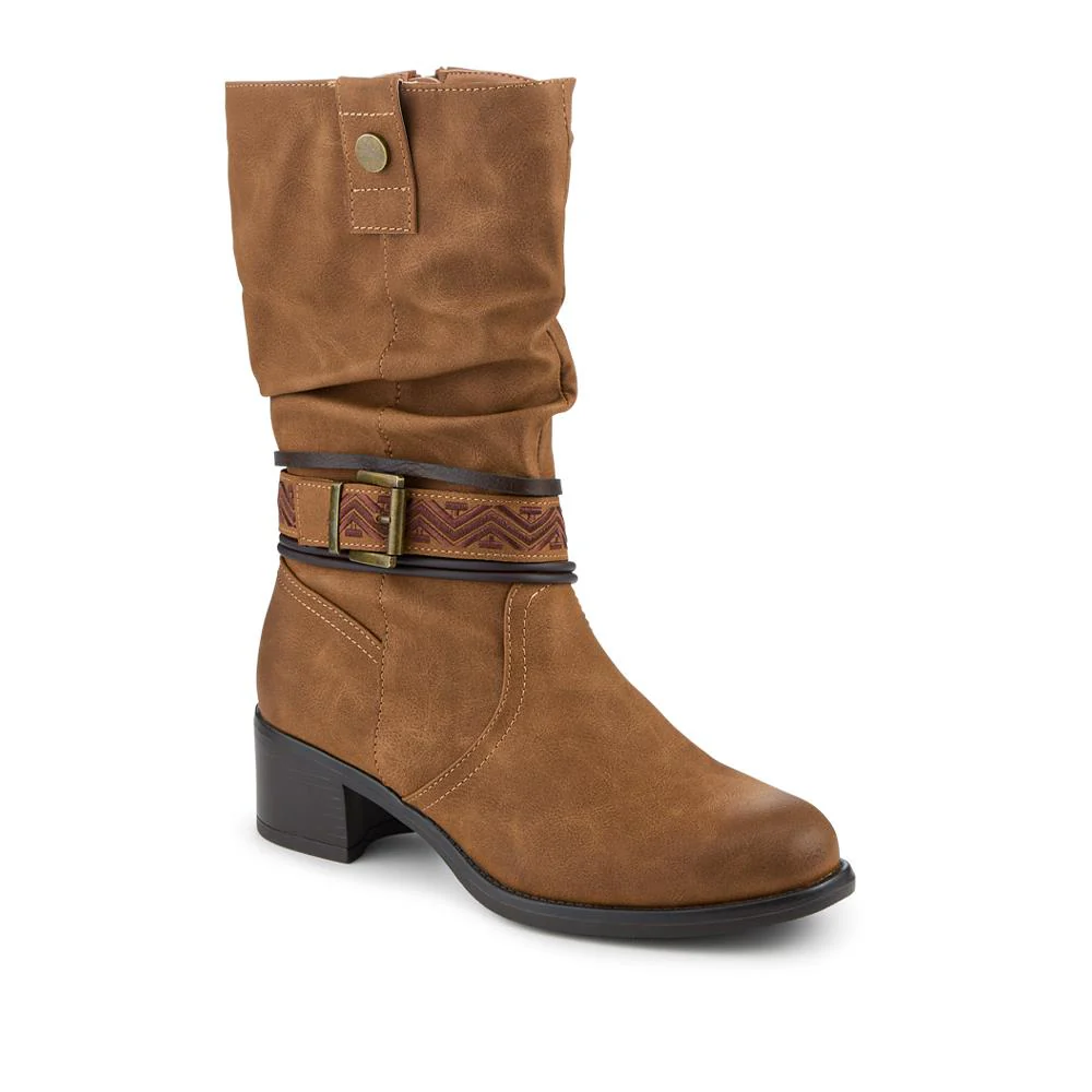 Stacked Heel Slouch Design Biker Boots - TELOO42004 / 328 333