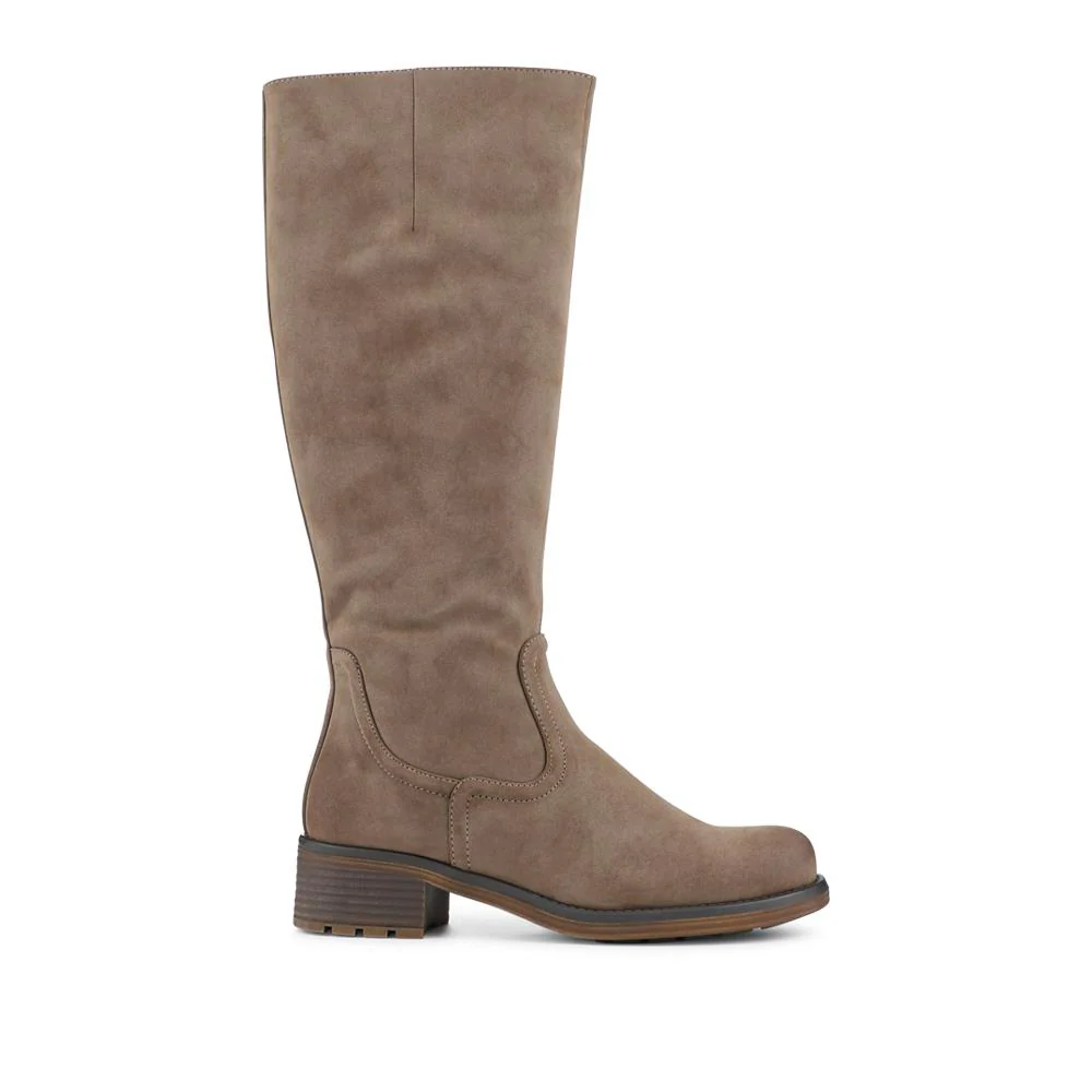 Stacked Heel Zip Up Long Boots - TELOO42002 / 328 282 - Taupe - Image 2