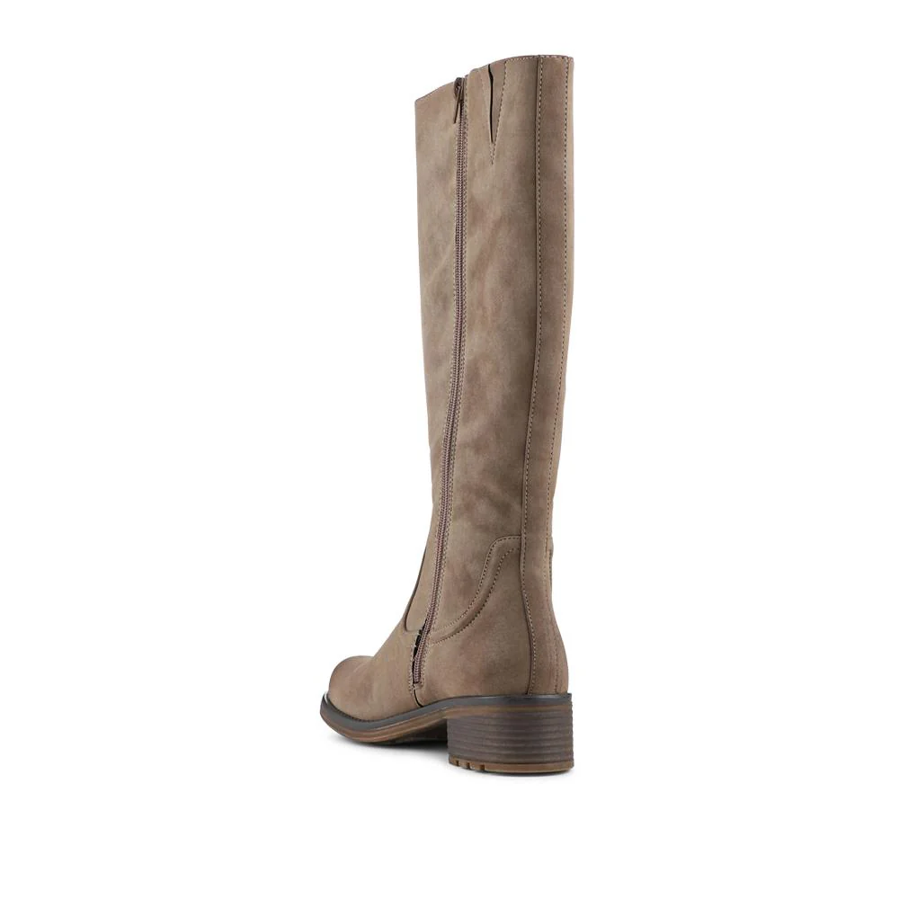 Stacked Heel Zip Up Long Boots - TELOO42002 / 328 282 - Taupe - Image 3