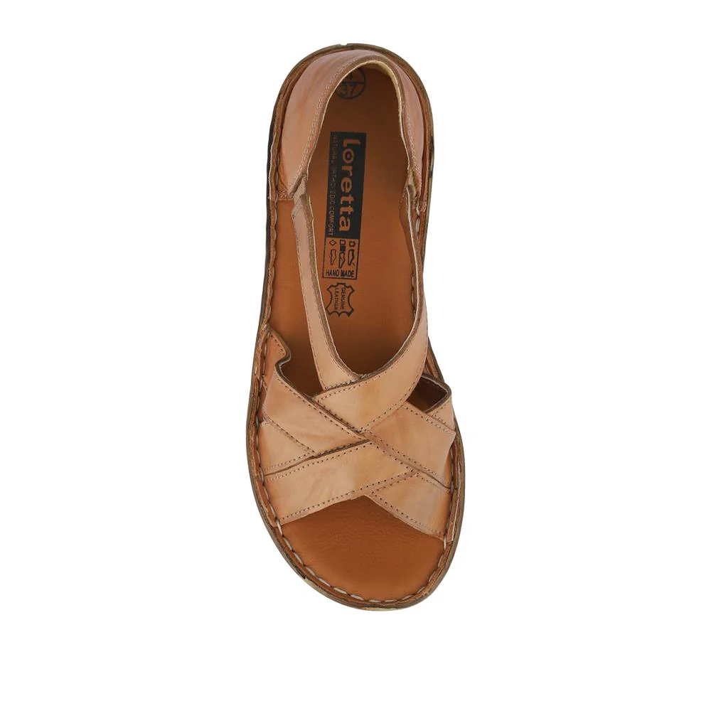 Strappy Elasticated Leather Sandals - HAK41016 / 327 615 - Camel - Image 4