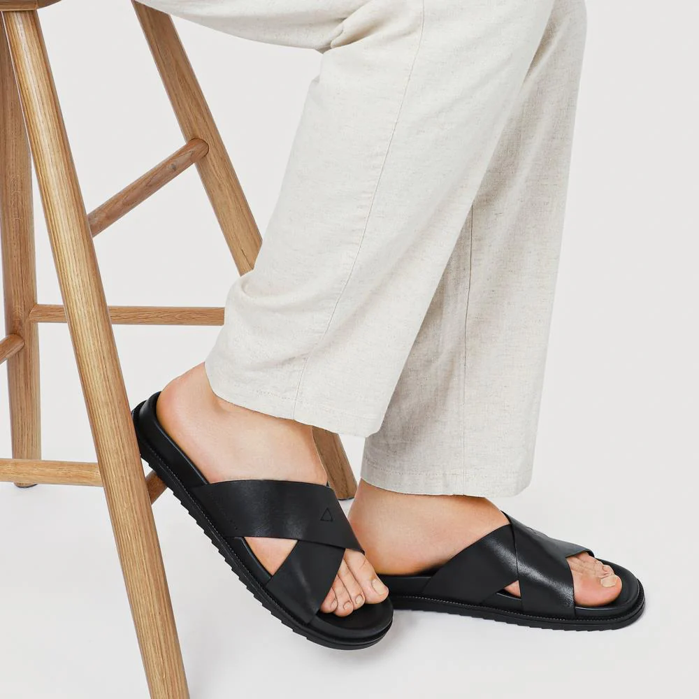 Strappy Leather Slides - JFOOT41009 / 327 467 - Black - Image 5