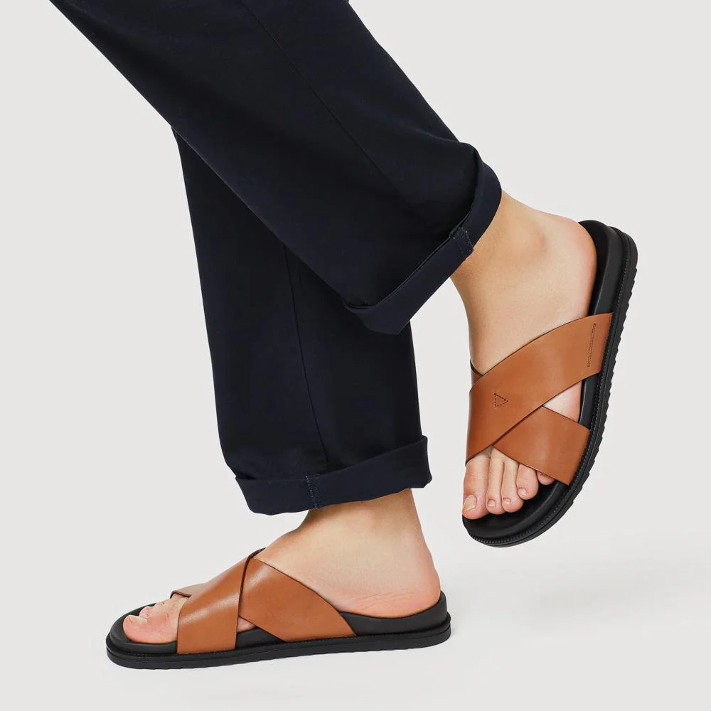 Strappy Leather Slides - JFOOT41009 / 327 467 - Tan - Image 5