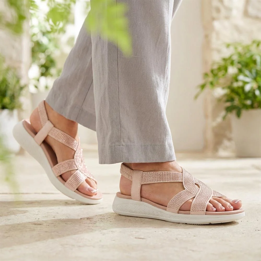 Stretch Fit Embellished Daily Sandals - BAIZH43043 / 329 308 - Pink - Image 2