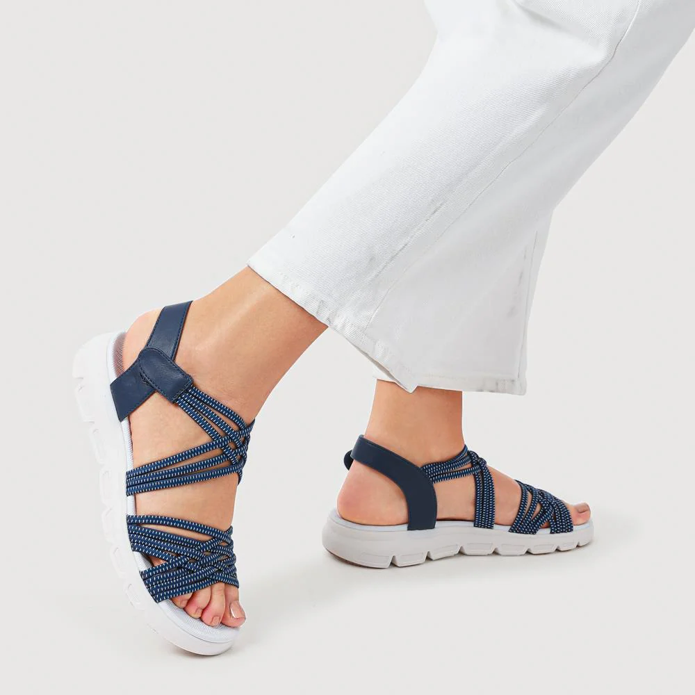 Wide Fit Stretchy Cushioned Sandals - WBINS41089 / 327 328 - Navy - Image 5