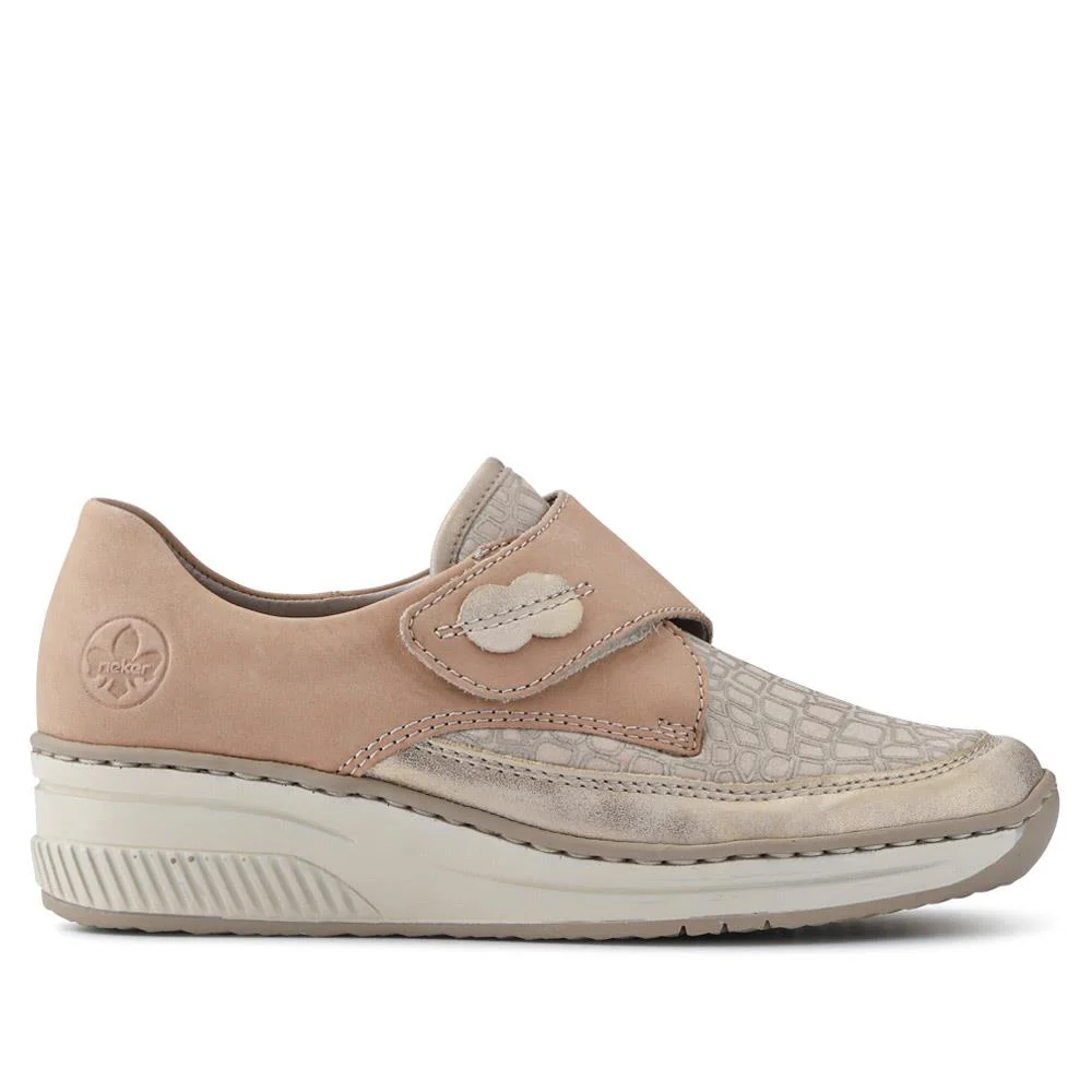 Stretchy Leather Touch-Fasten Trainers - RKR41504 / 326 820 - Beige - Image 2