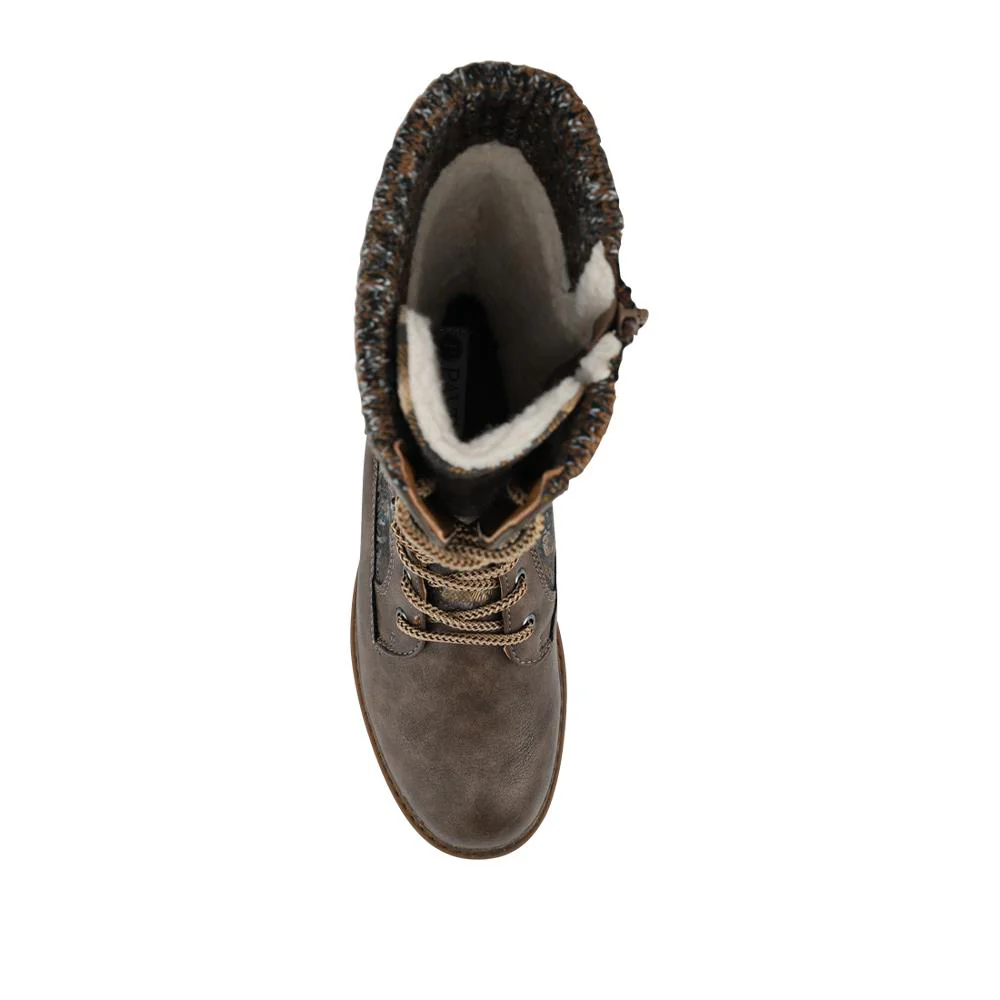 Tall Lace Up Boots With Knitted Ankle Cuff - BRK42014 / 328 328 - Grey Floral - Image 5