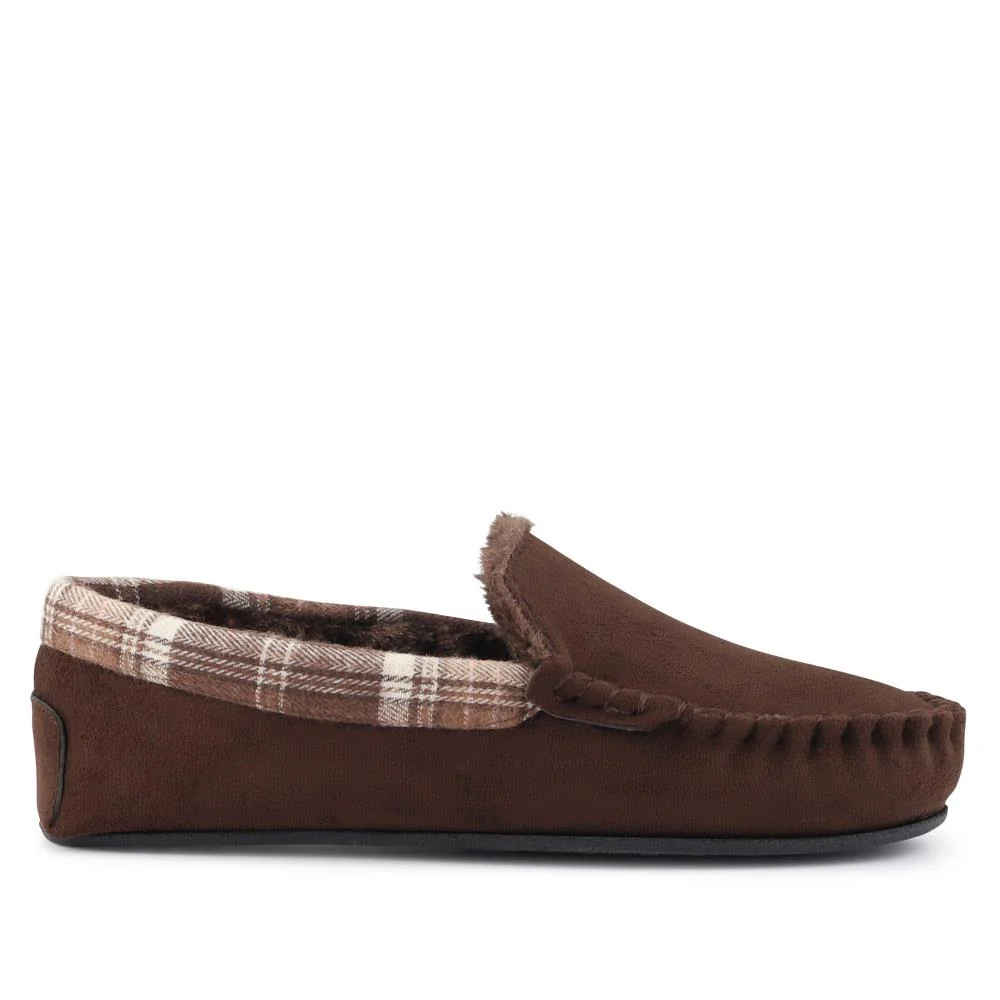 Tartan Cuff Slippers - GALOP40023 / 326 306 - Brown - Image 2