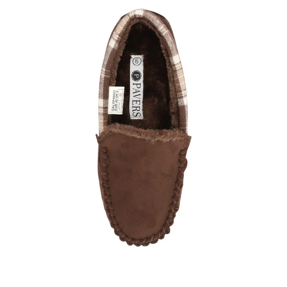 Tartan Cuff Slippers - GALOP40023 / 326 306 - Brown - Image 4