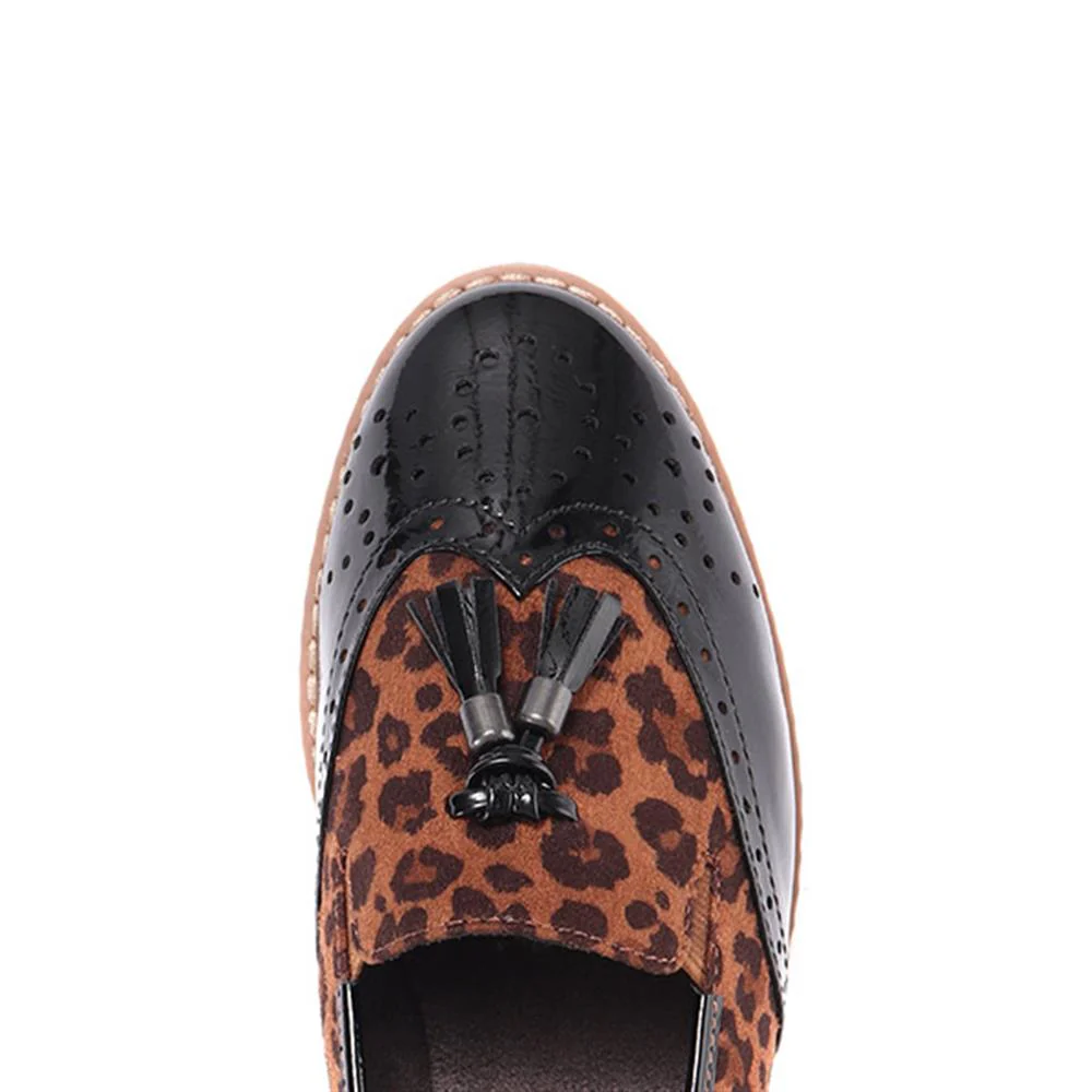Tassel Loafers - JANSP26017 / 310 349 - Black-Leopard - Image 4