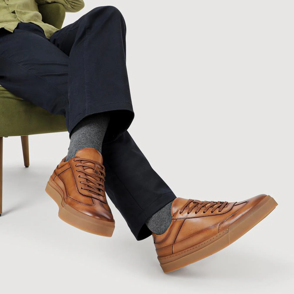 Thorne Leather Lace-Up Trainers - THORNE / 328 499 - Tan - Image 5