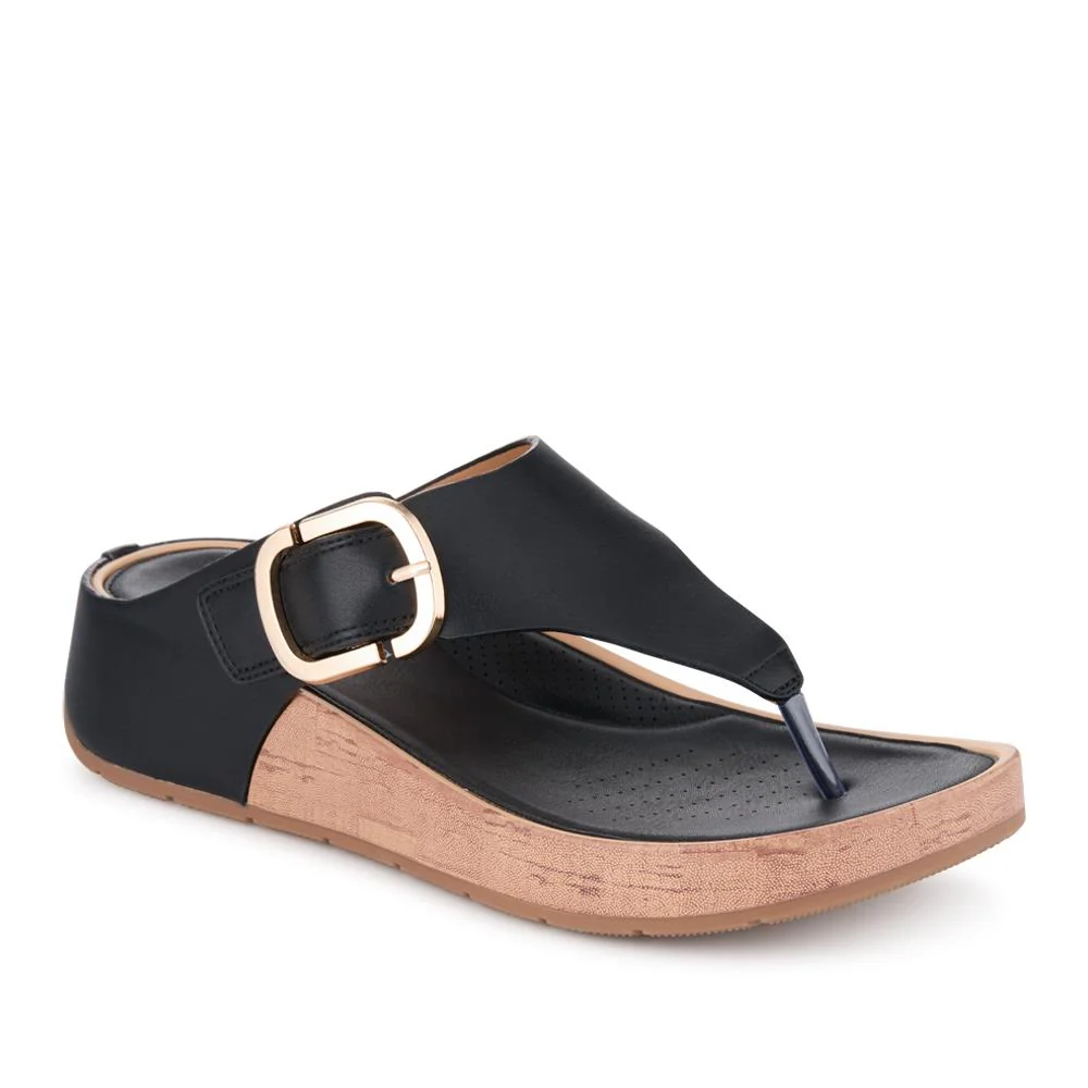 Touch Fasten Buckled Toe Post Sandals - BAIZH41063 / 327 617 - Black