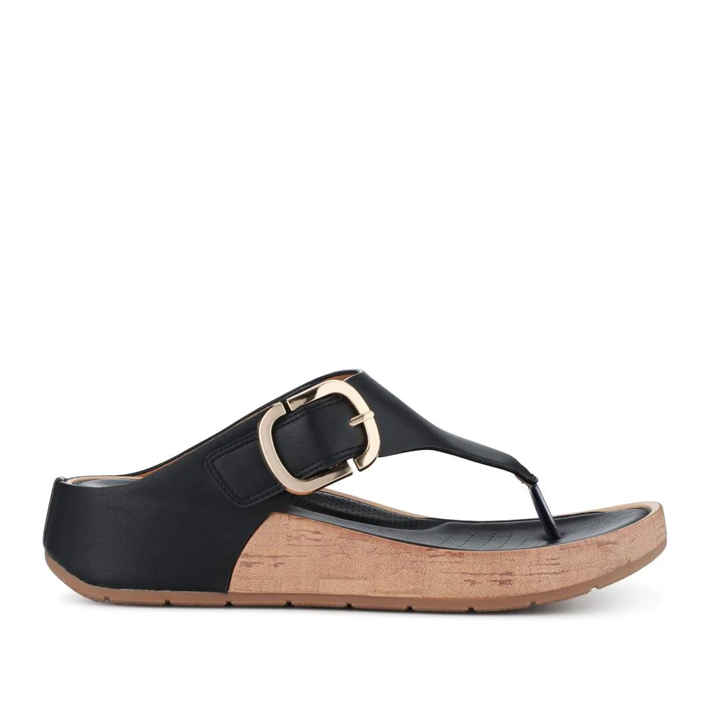 Touch Fasten Buckled Toe Post Sandals - BAIZH41063 / 327 617 - Black - Image 3