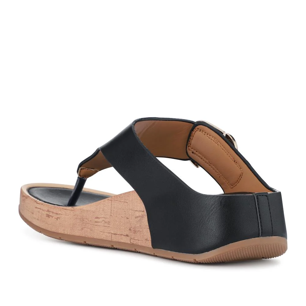 Touch Fasten Buckled Toe Post Sandals - BAIZH41063 / 327 617 - Black - Image 4