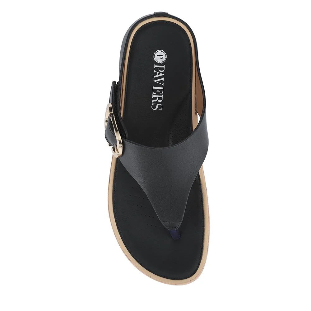 Touch Fasten Buckled Toe Post Sandals - BAIZH41063 / 327 617 - Black - Image 6
