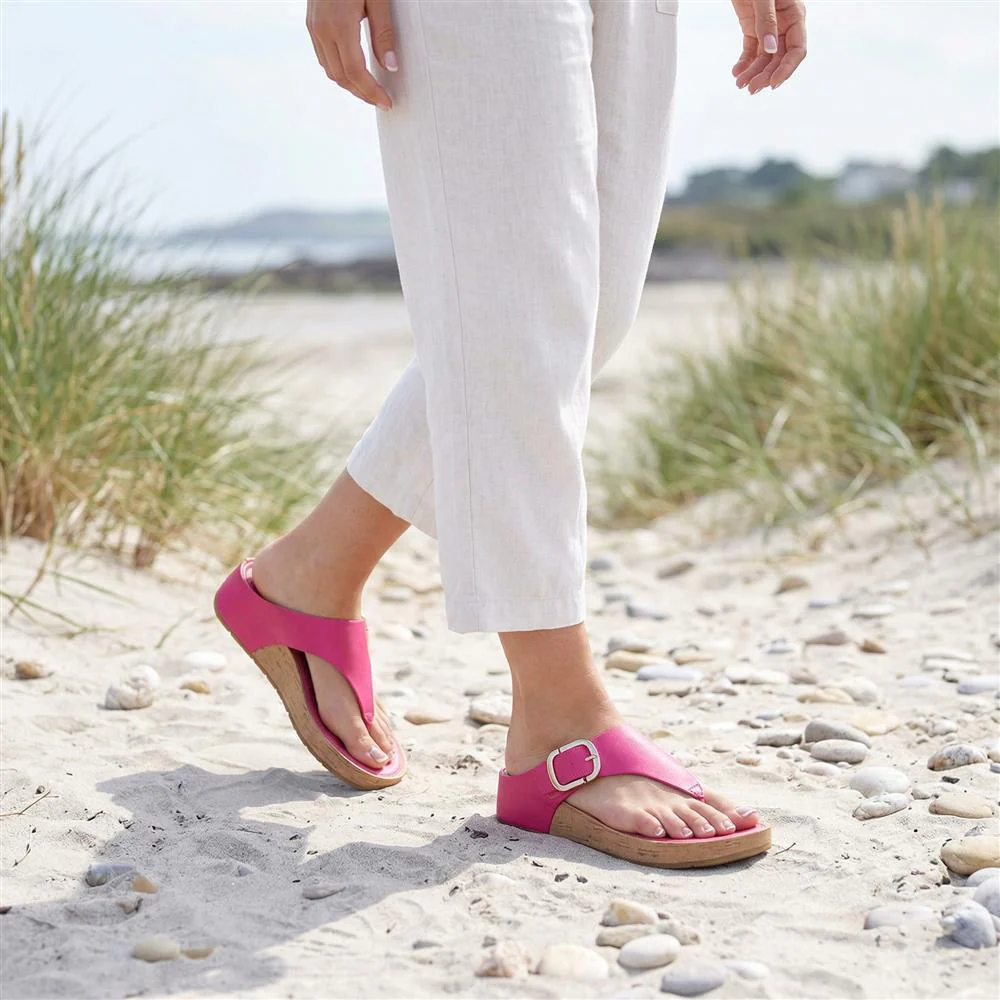 Touch Fasten Buckled Toe Post Sandals - BAIZH41063 / 327 617 - Fuschia - Image 2