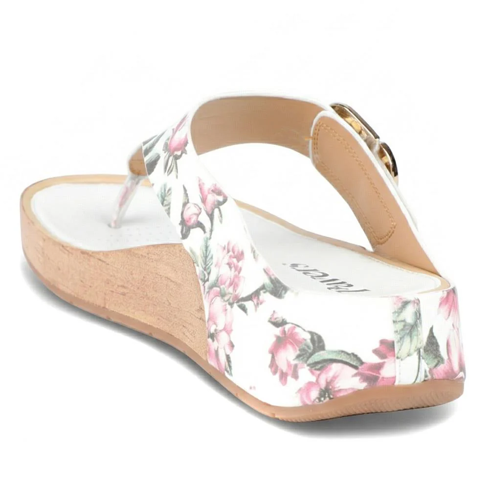 Touch Fasten Buckled Toe Post Sandals - BAIZH41063 / 327 617 - White Floral - Image 3