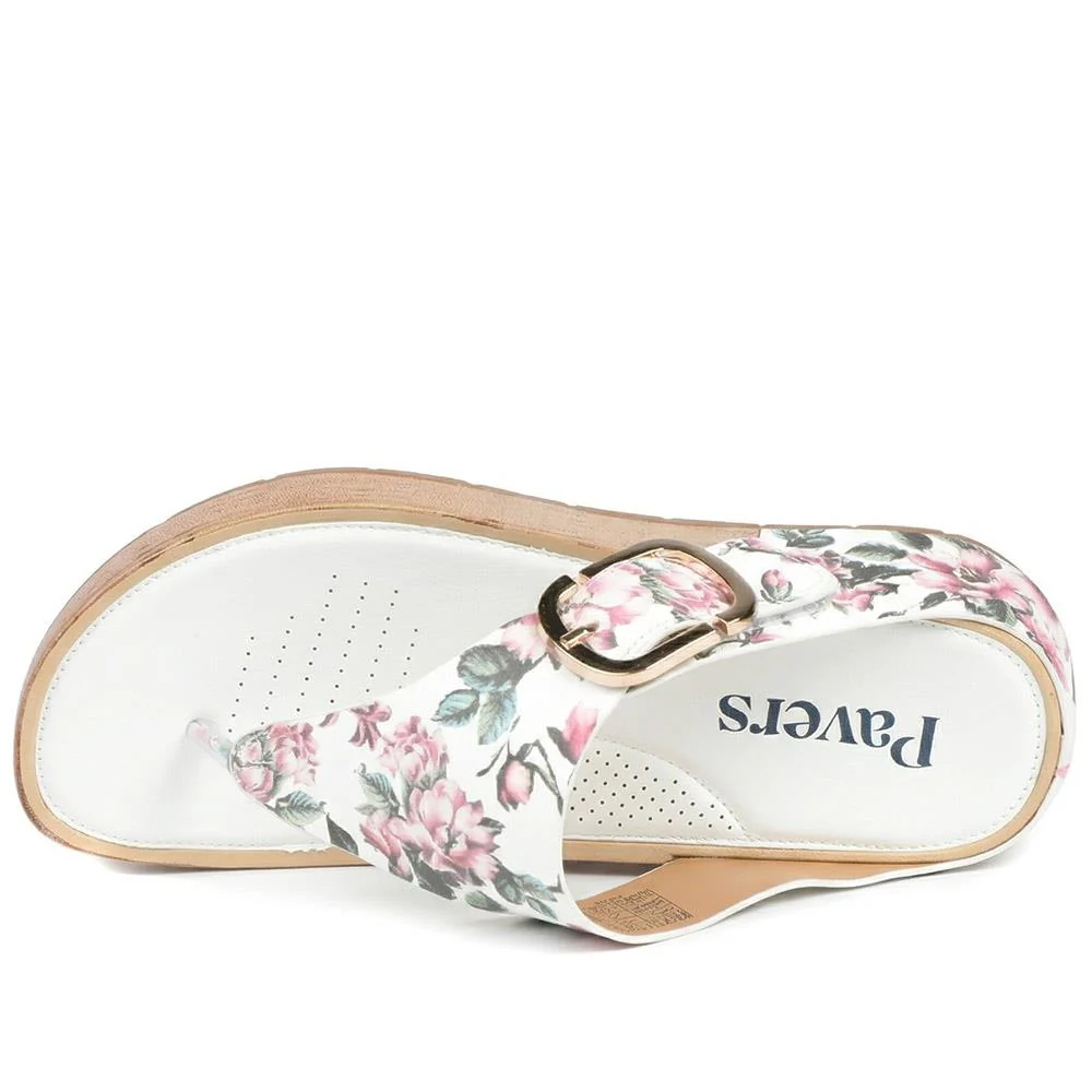 Touch Fasten Buckled Toe Post Sandals - BAIZH41063 / 327 617 - White Floral - Image 4
