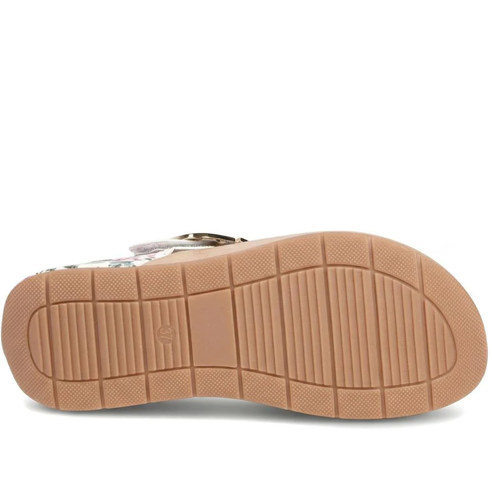 Touch Fasten Buckled Toe Post Sandals - BAIZH41063 / 327 617 - White Floral - Image 5