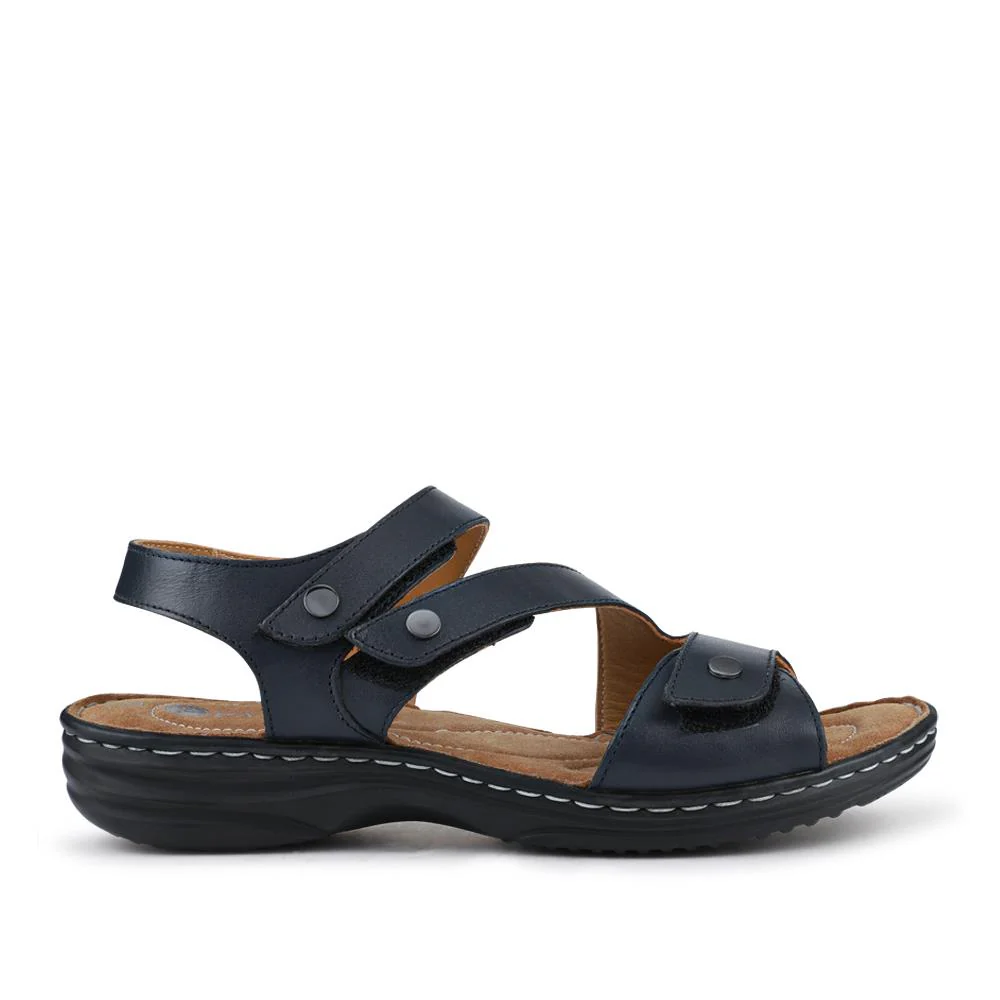 Touch-Fasten Cushioned Leather Sandals - KF41009 / 327 494 - Navy - Image 3