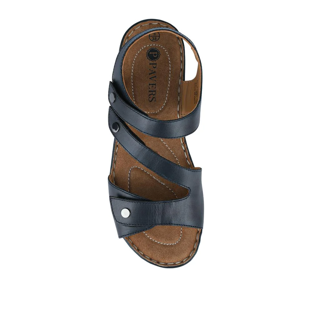 Touch-Fasten Cushioned Leather Sandals - KF41009 / 327 494 - Navy - Image 5
