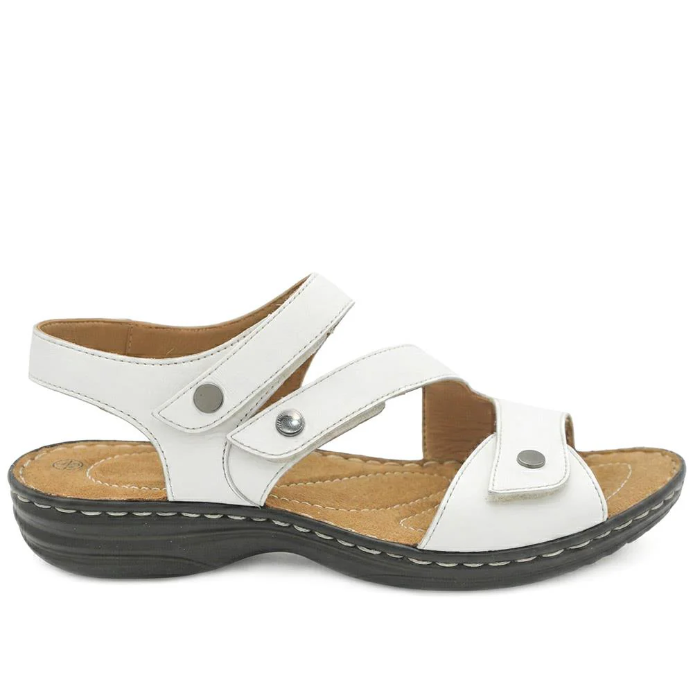 Touch-Fasten Cushioned Leather Sandals - KF41009 / 327 494 - White - Image 2