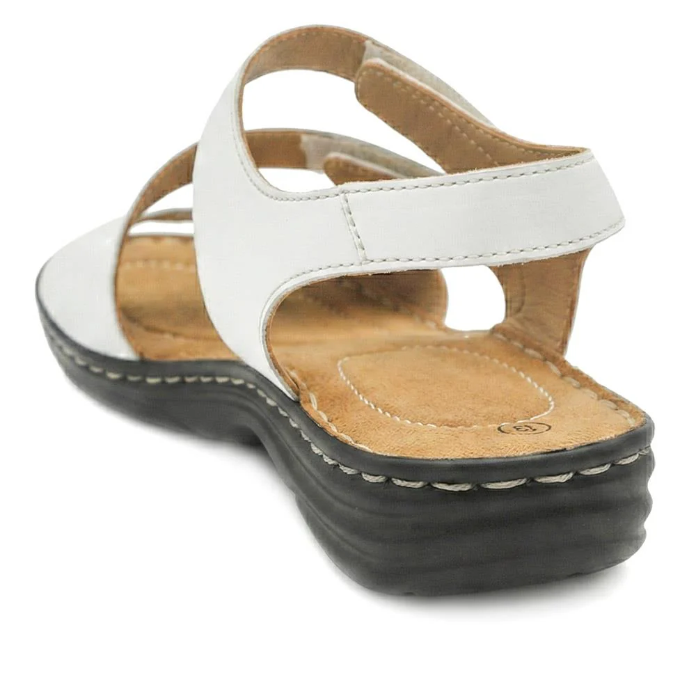 Touch-Fasten Cushioned Leather Sandals - KF41009 / 327 494 - White - Image 3