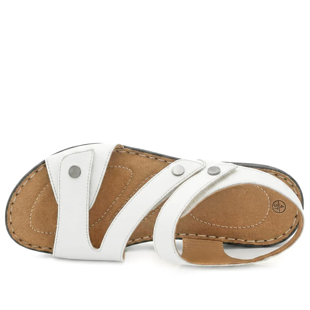 Touch-Fasten Cushioned Leather Sandals - KF41009 / 327 494 - White - Image 4