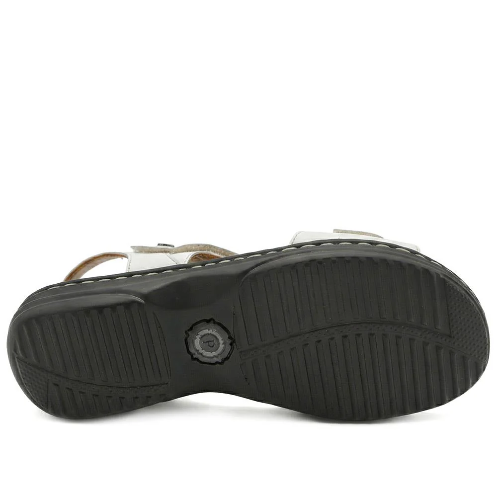 Touch-Fasten Cushioned Leather Sandals - KF41009 / 327 494 - White - Image 5