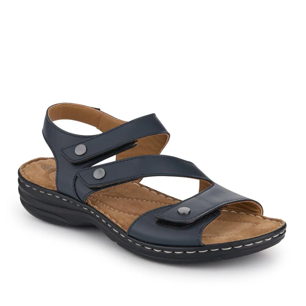 Touch-Fasten Cushioned Leather Sandals - KF41009 / 327 494 - Navy