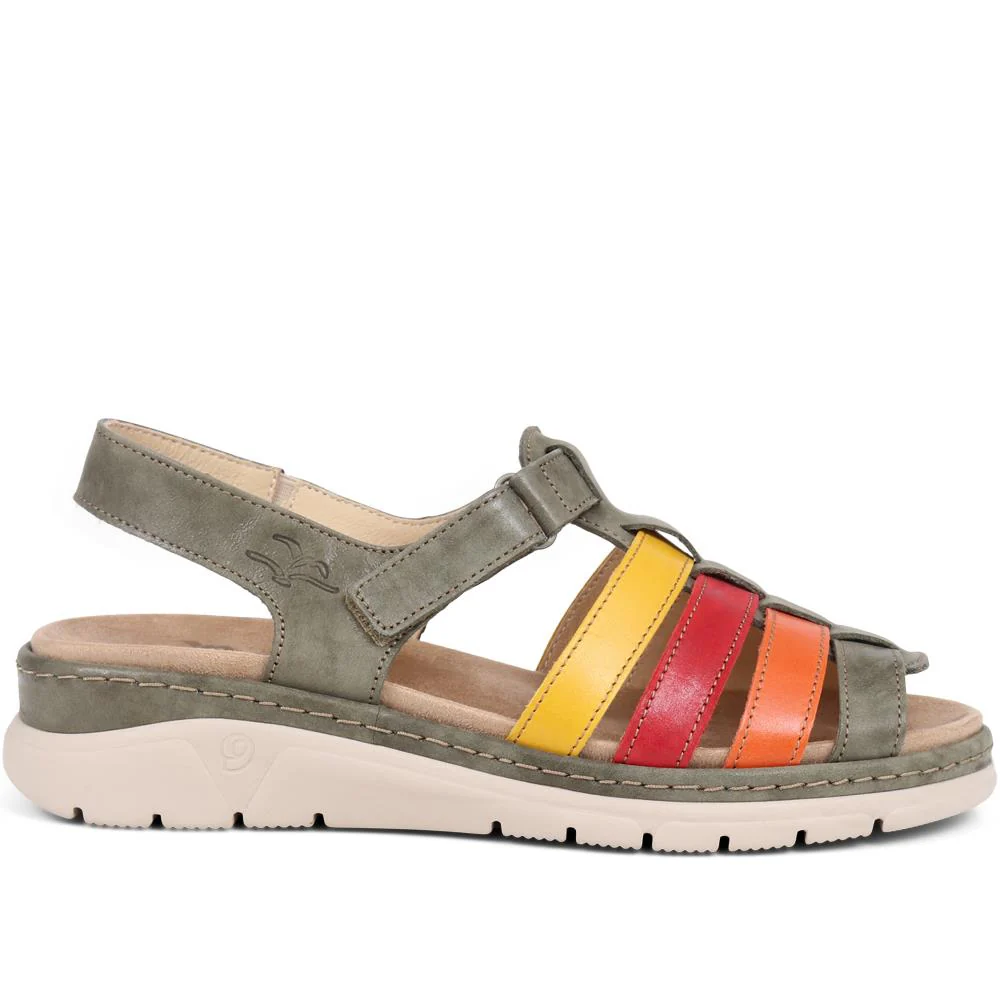 FlyFlot Touch Fasten Leather Sandals - CAL39020 / 325 263 - Green-Multi - Image 3