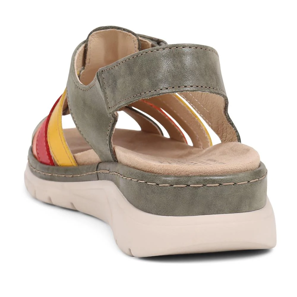 FlyFlot Touch Fasten Leather Sandals - CAL39020 / 325 263 - Green-Multi - Image 4