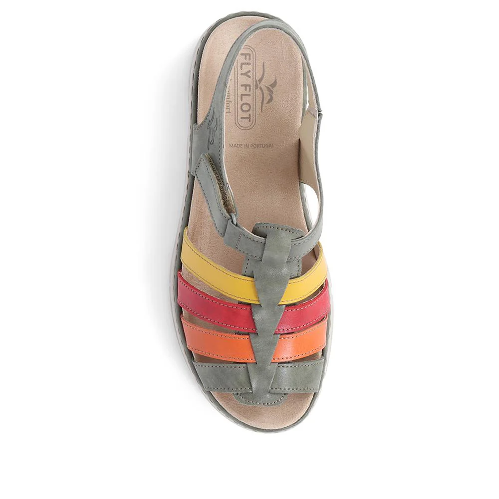 FlyFlot Touch Fasten Leather Sandals - CAL39020 / 325 263 - Green-Multi - Image 6