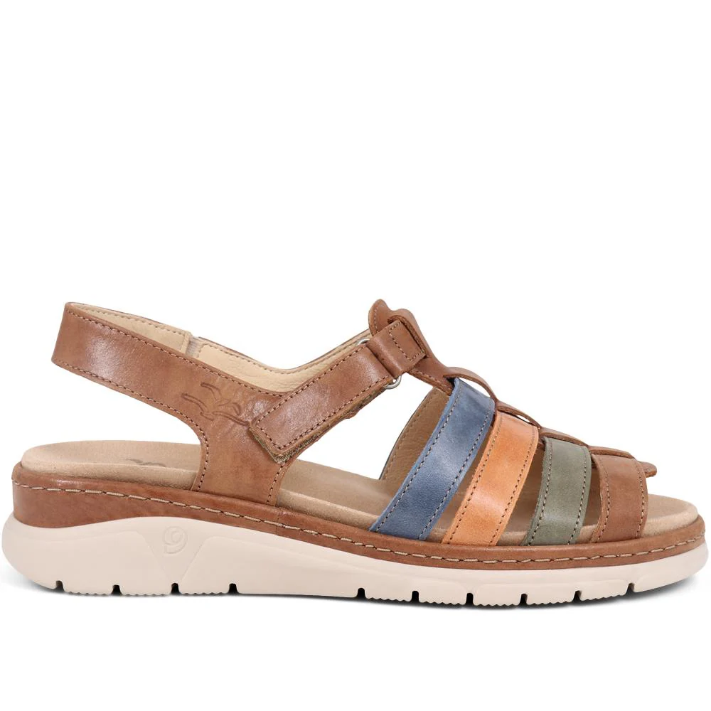 FlyFlot Touch Fasten Leather Sandals - CAL39020 / 325 263 - Tan Multi - Image 3