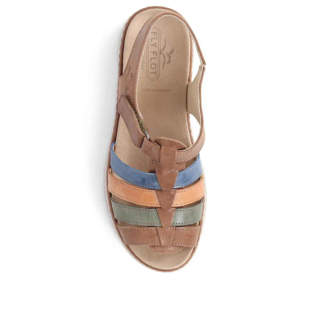 FlyFlot Touch Fasten Leather Sandals - CAL39020 / 325 263 - Tan Multi - Image 6