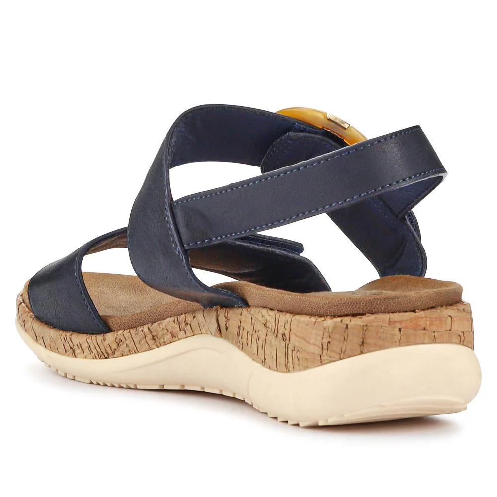 Adjustable Buckle Slingback Comfort Sandals - BAIZH39003 / 325 100 - Navy - Image 3