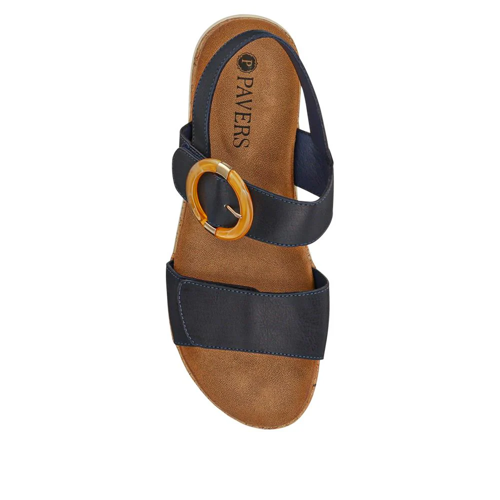 Adjustable Buckle Slingback Comfort Sandals - BAIZH39003 / 325 100 - Navy - Image 4