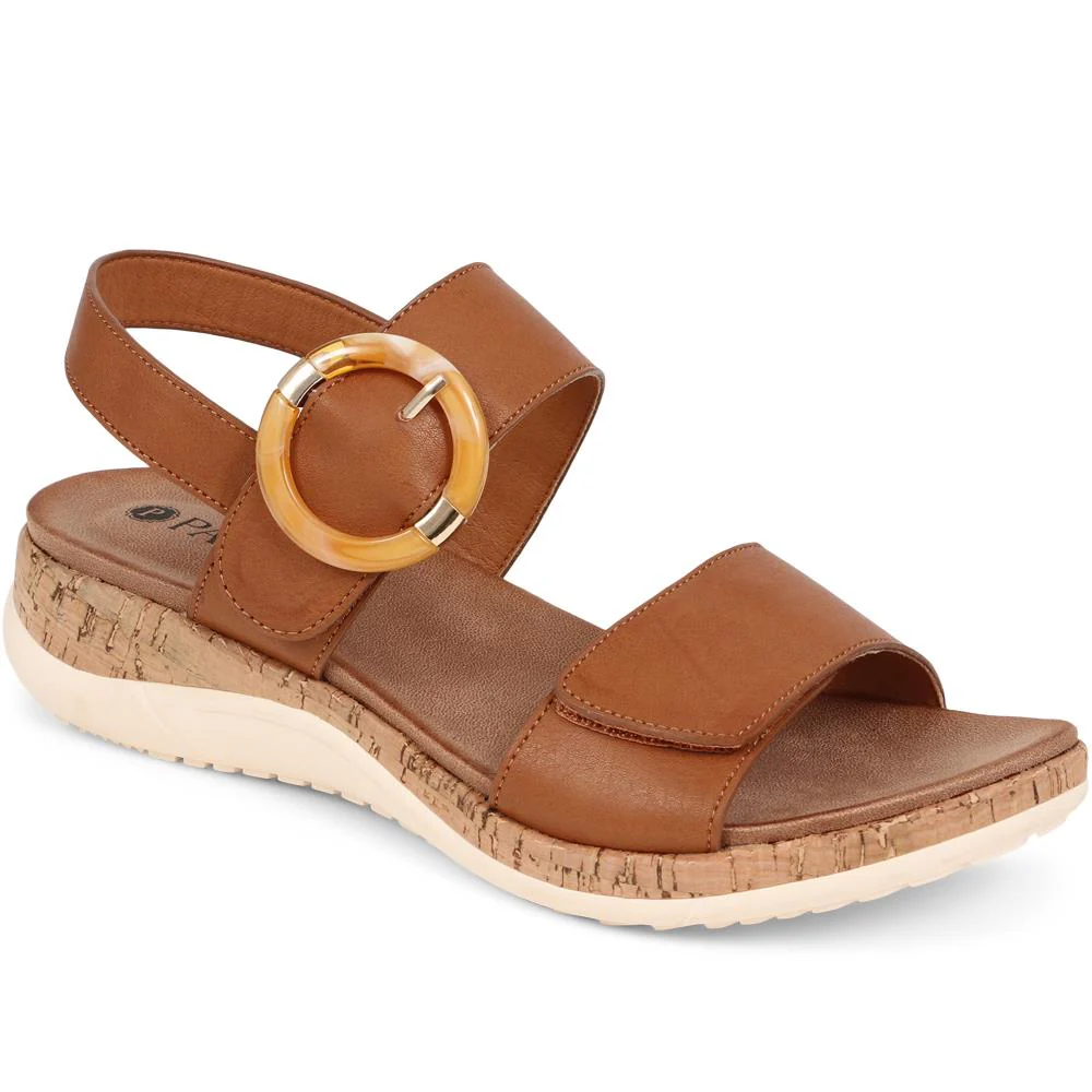 Adjustable Buckle Slingback Comfort Sandals - BAIZH39003 / 325 100 - Tan