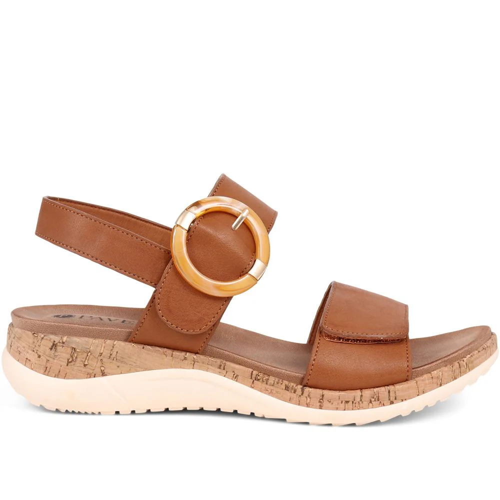 Adjustable Buckle Slingback Comfort Sandals - BAIZH39003 / 325 100 - Tan - Image 3