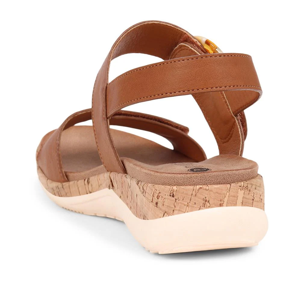 Adjustable Buckle Slingback Comfort Sandals - BAIZH39003 / 325 100 - Tan - Image 4