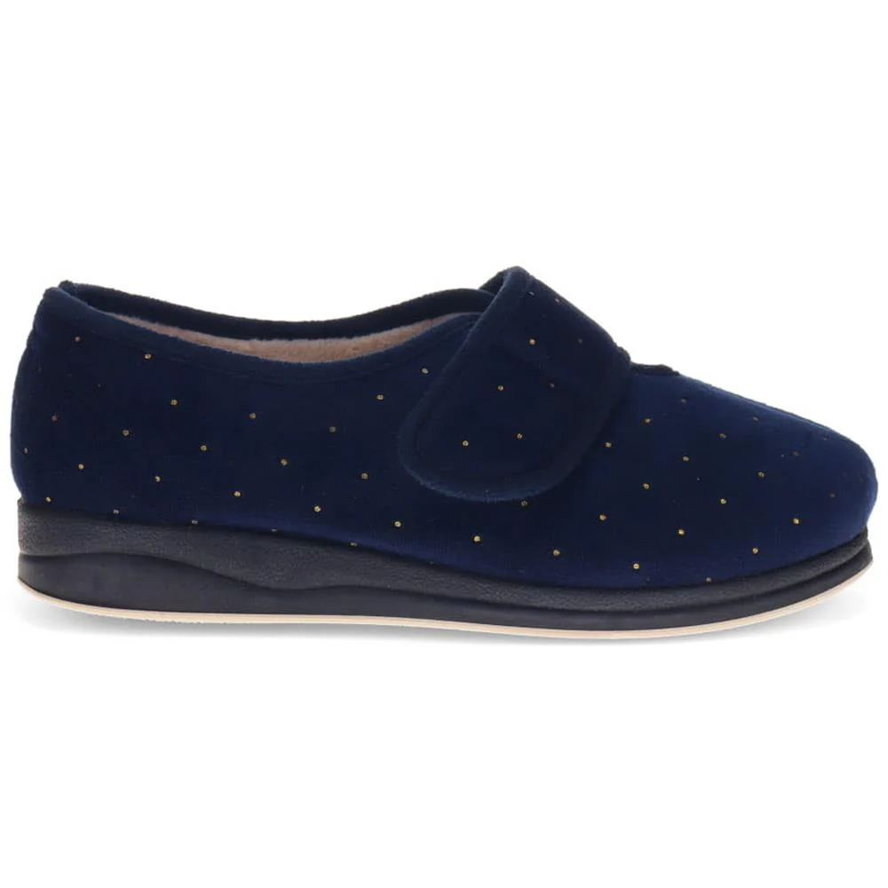 Extra-Wide Touch-Fasten Velour Slippers - LEANNA / 325 942 - Navy - Image 2