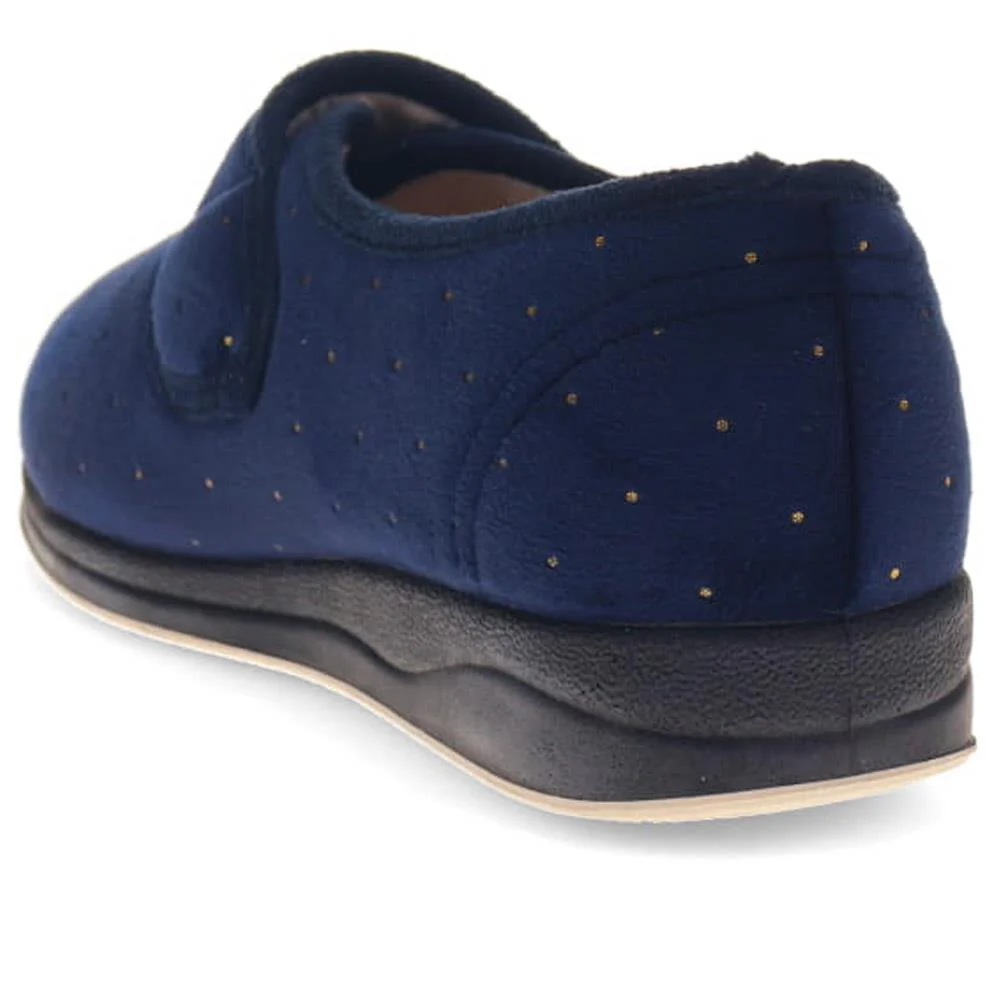 Extra-Wide Touch-Fasten Velour Slippers - LEANNA / 325 942 - Navy - Image 3