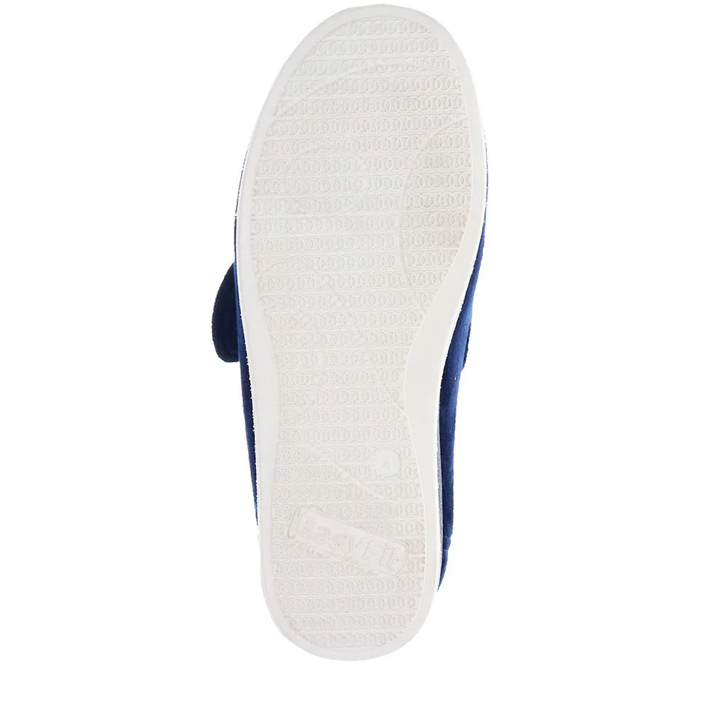 Extra-Wide Touch-Fasten Velour Slippers - LEANNA / 325 942 - Navy - Image 4