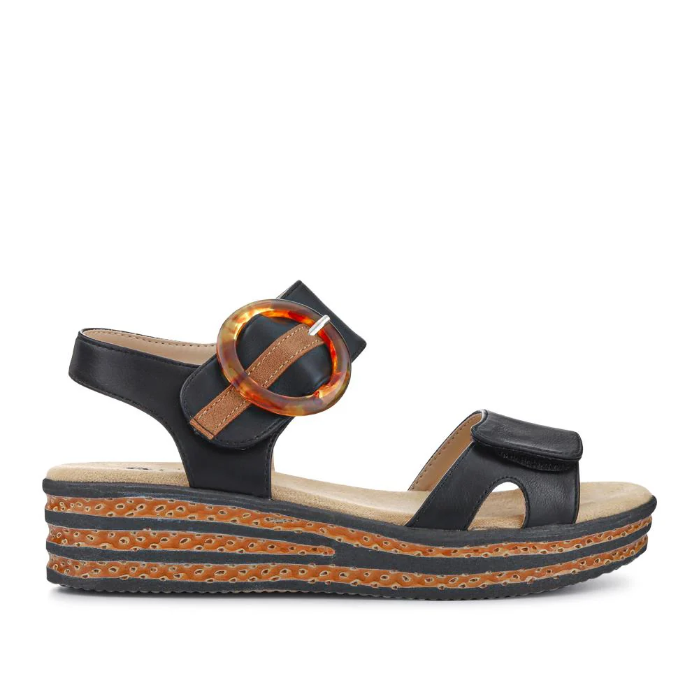Touch Fasten Wedge Sandals - WBINS39033 / 325 232 - Black - Image 2