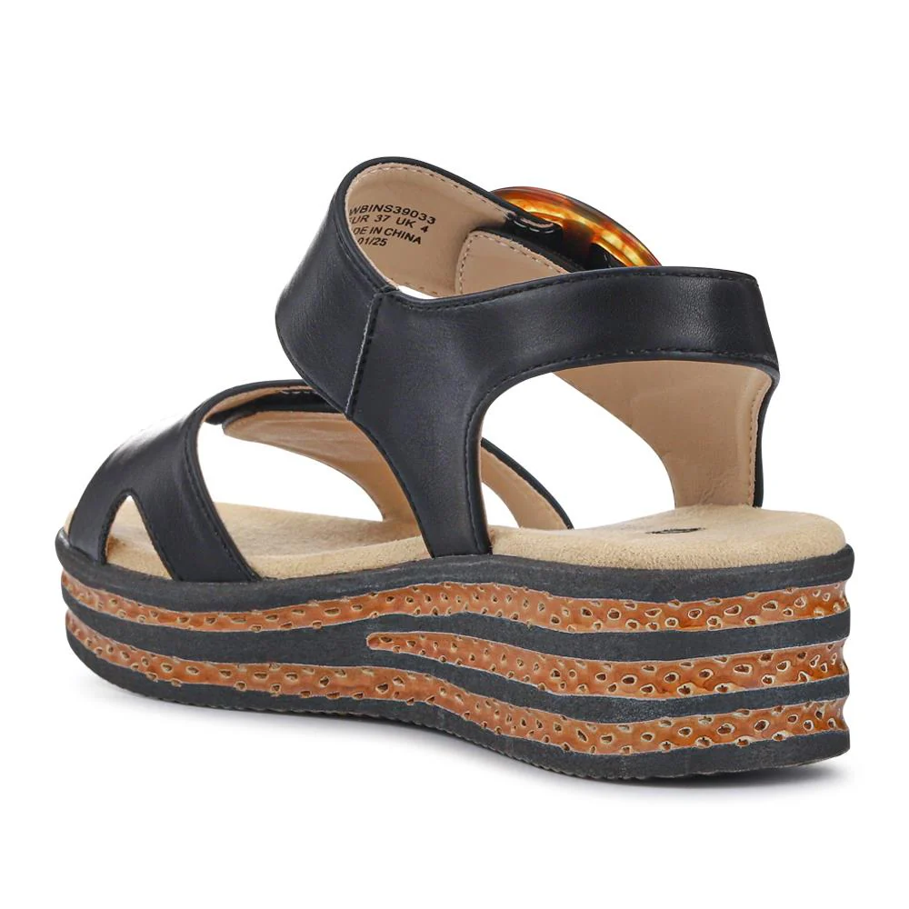 Touch Fasten Wedge Sandals - WBINS39033 / 325 232 - Black - Image 3