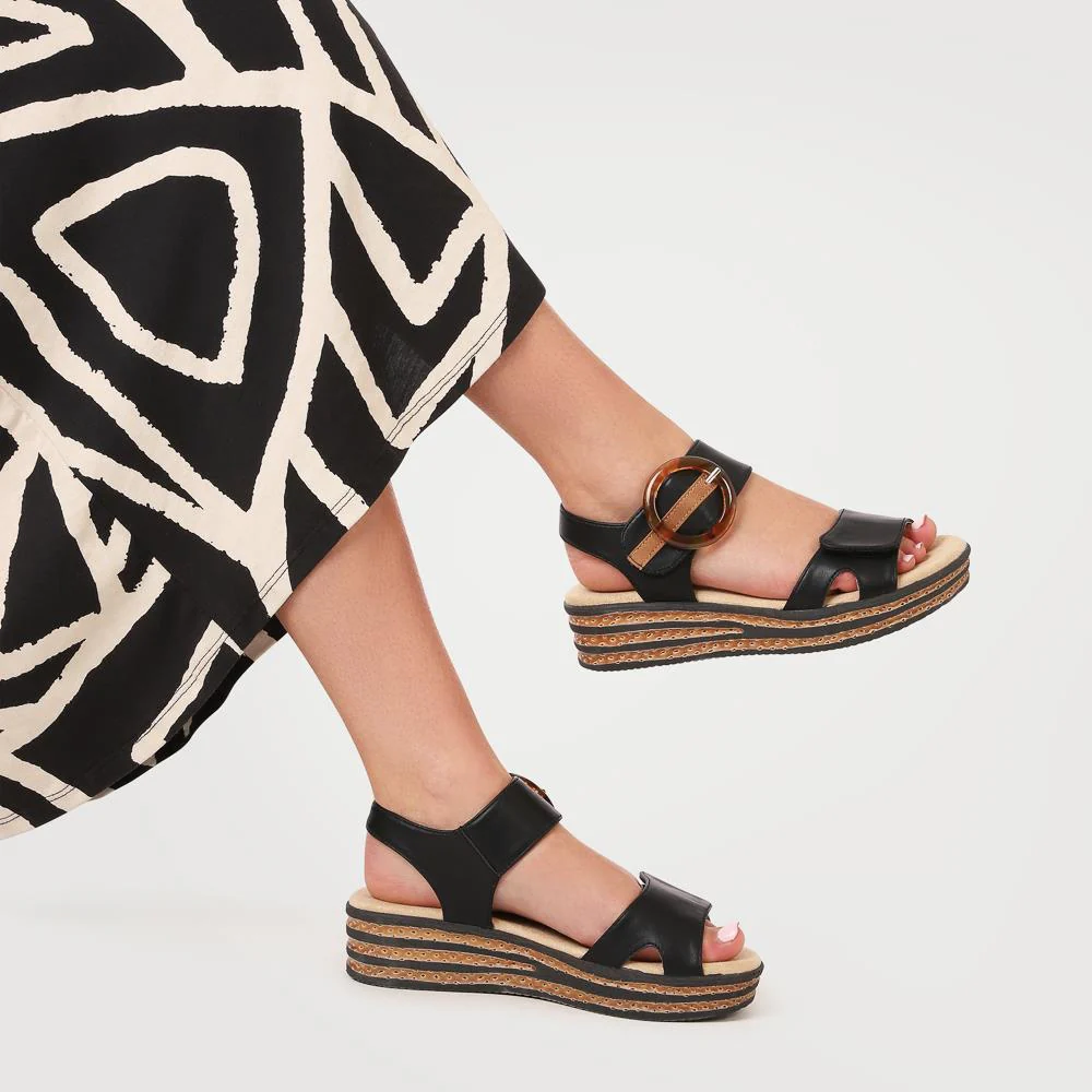 Touch Fasten Wedge Sandals - WBINS39033 / 325 232 - Black - Image 5