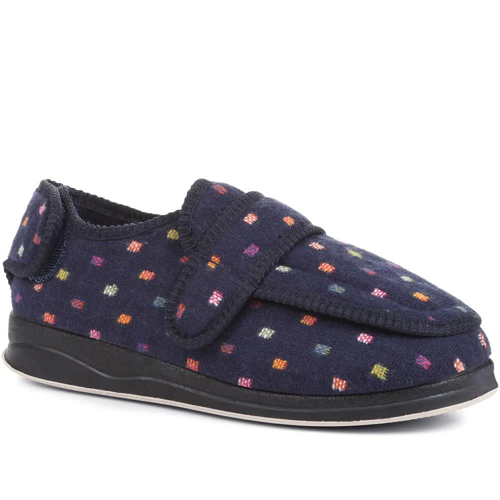 Wide Fit Adjustable Fasten Full Slipper - QING30007 / 316 306 - Navy Multi