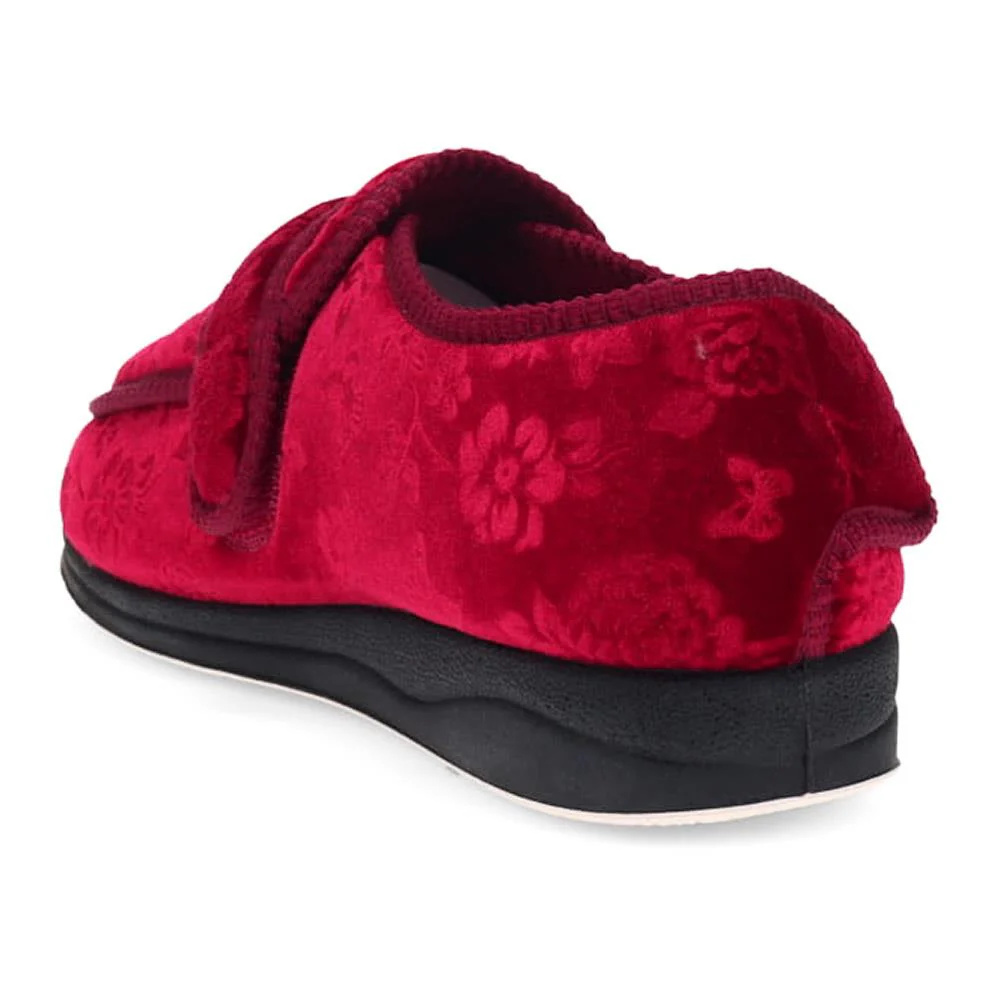 Wide Fit Adjustable Fasten Full Slipper - QING30007 / 316 306 - Burgundy Floral - Image 3