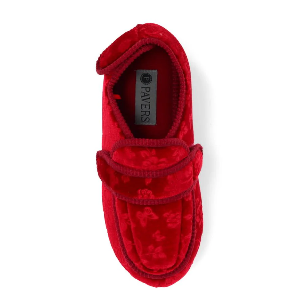 Wide Fit Adjustable Fasten Full Slipper - QING30007 / 316 306 - Burgundy Floral - Image 4