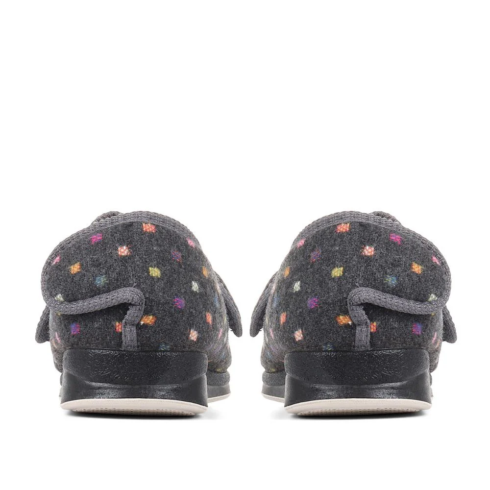 Wide Fit Adjustable Fasten Full Slipper - QING30007 / 316 306 - Grey Multi - Image 3