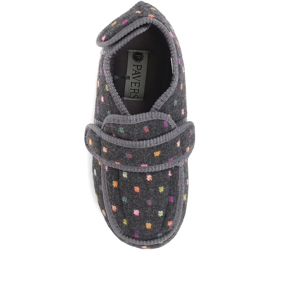 Wide Fit Adjustable Fasten Full Slipper - QING30007 / 316 306 - Grey Multi - Image 4